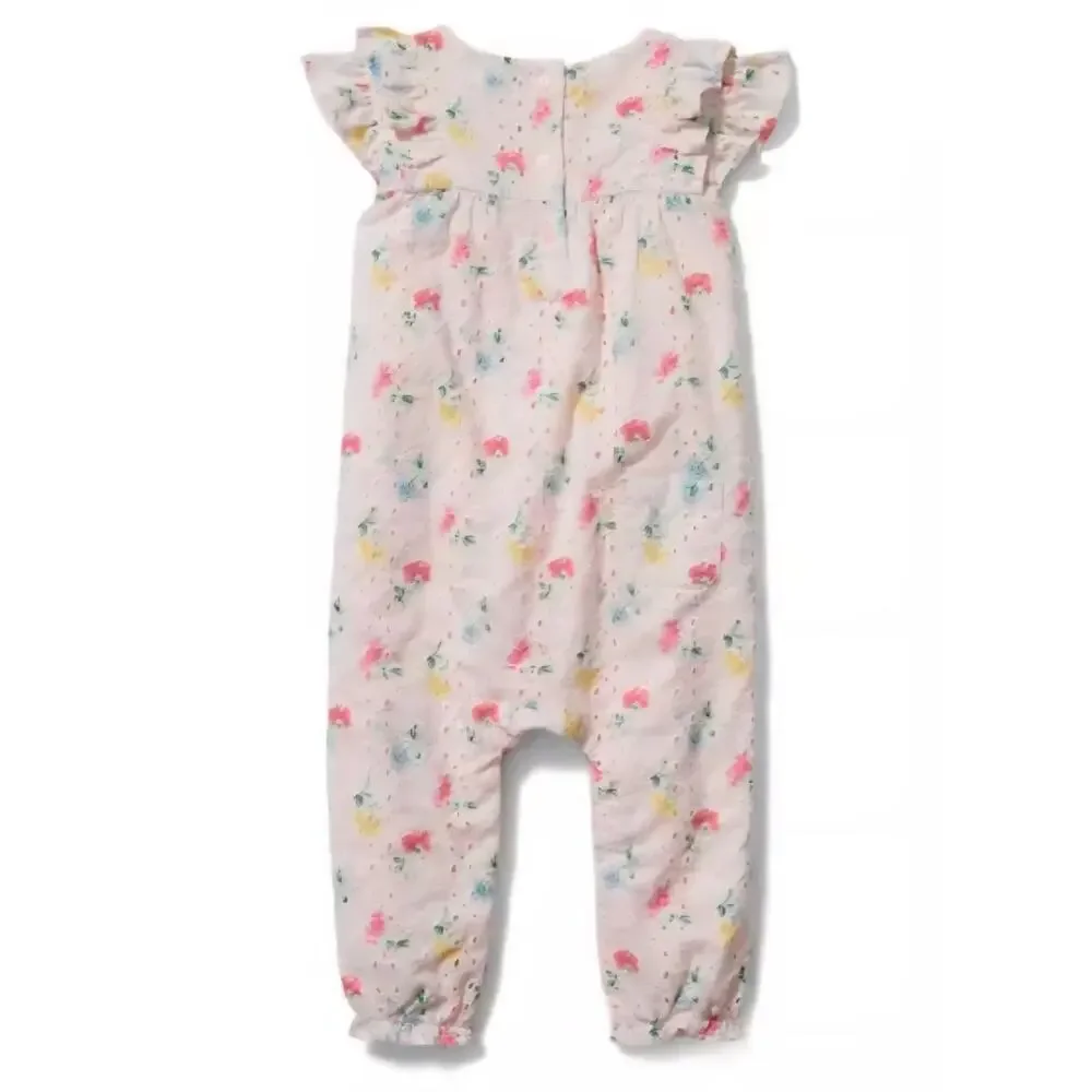 Janie & Jack baby romper eyelet cottagecore coquette light pink 6 - 12 months